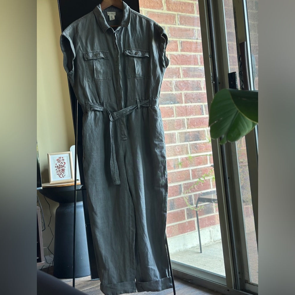 Nicole Miller Gray Short Sleeve Denim Jumpsuit